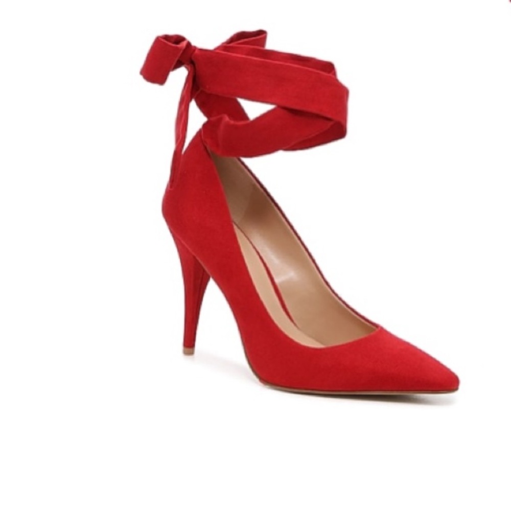 Elegant Lipstick Red Women's Heels Wrap Around Ankle